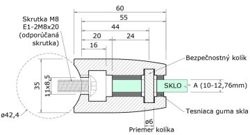 DOPRODEJ! Svorka skla na trubku ø 42,4 mm (55x55x35 mm), broušená nerez K320 / AISI304, balení neobsahuje gumičky na sklo