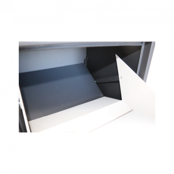 Box na balíky (410x385x720mm) s přepadovou lištou na ochranu balíků, tloušťka 0.8mm) velikost balíku: 320x300x180mm, barva: Černé tělo + bílý vhod