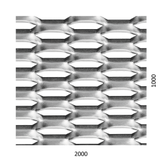 Tahokov Al, kosočtvercové oko: 44x12mm, mostík: 5mm (2000x1000x2mm), orientace oka: rozměr oka 44mm je rovnoběžná s rozměrem tabule 2000mm