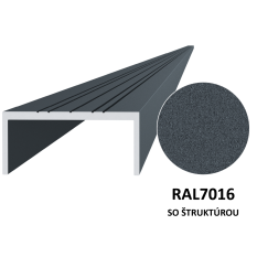 Hliníkový U profil 50x22x6000 mm s povrchovou úpravou, práškové lakování se strukturou, ANTRACIT RAL7016, materiál EN AW-6060 T66, cena za KUS