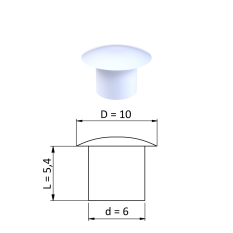 Vnitřní krytka kulatá ø 10 mm, otvor ø 6 mm, bílá, plast