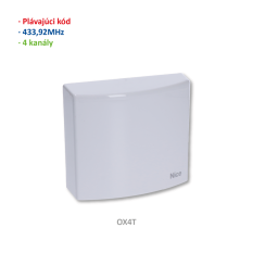 Přijímač 4-kanálový externí, 433,92MHz, NICE, napájení 230V, včetně trafa, krytí IP44, s boxem, se zabudovaným vysílačem