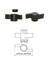 ø-40,M6 Plastová motýliková matica PA, čierna, bez závitu, bez matice