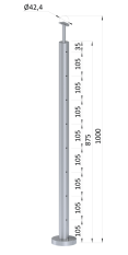 Nerezový sloup, vrchní kotvení, 8děrový, lanko, koncový