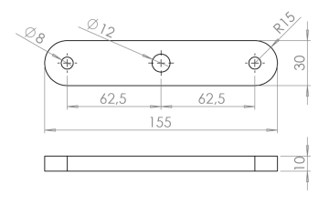 Kotvící plotna (155x30x10mm / M8 / M12), broušená nerez K320 /AISI304