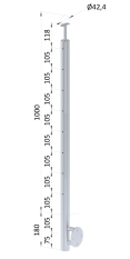 Nerezový sloup, boční kotvení, 8děrový, lanko, průchozí