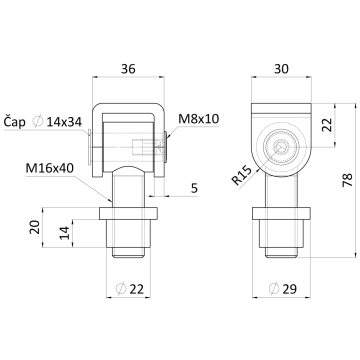 Pant M16 navařovací, otevíratelný 90°, nastavitelný 1D, částečně pozinkovaný