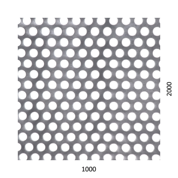 Děrovaný plech kruhový přesazený Zn, otvor: ø 10 mm, rozteč: 15 mm, (1000x2000x1 mm)