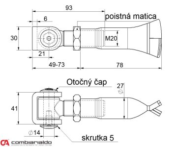 Combi Arialdo závěs M20 na chemickou kotvu, otevíratelný 90°, nastavitelný 1D s kontramaticí, částečně pozinkovaný