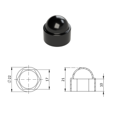 Krytka plastová na matice a šrouby M10 černá