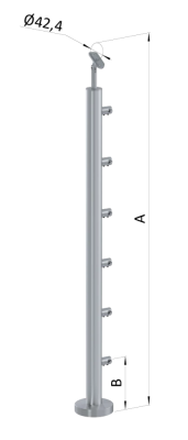 Nerezový sloup, vrchní kotvení, 6 řadový, průchodný, vrch nastavitelný, (ø 42,4x2 mm), broušená nerez K320 / AISI304