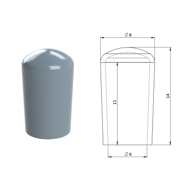 Vnější krytka PVC ø 8 x 14 mm, otvor 6 x 11 mm, šedá