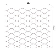 Nerezová lanková síť, 0,8x10 m (šxd), oko 60x104 mm, průměr lanka 3 mm, AISI316, typ použitého lanka: 7x19