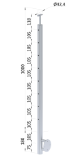 Nerezový sloup, boční kotvení, 8děrový, lanko, koncový
