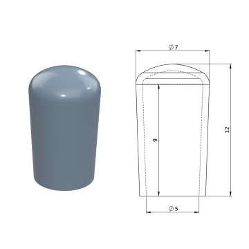 Vnější krytka PVC ø 7 x 12 mm, otvor 5 x 9 mm, šedá