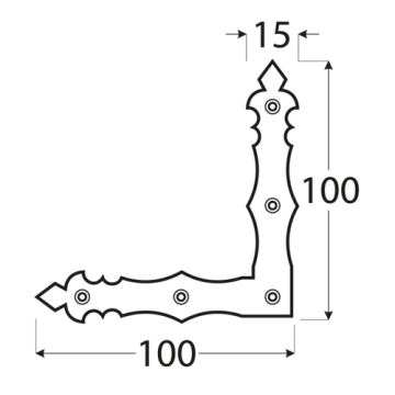 Dekorativní/ozdobnýrohovník 100x100x15mm, 2.0mm, černé práškování, počet 5.0mm dier-5ks