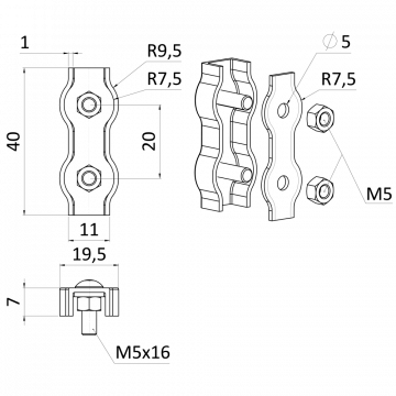 Lanková svorka - dvojitá (duplex) pro nerezové lanko Ø4 mm, broušená nerez K320 / AISI304