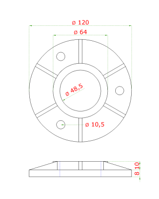 Příruba na trubku ø48,3 mm (ø120 / 8,8 mm), broušená nerez K320 / AISI304