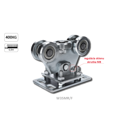 Vozík pro C-profil 80x80x5/4mm výškově nastavitelný s regulací sklonu, 5x ocelové kolečko s ložiskem 6204ZZ, galvanické zinkování