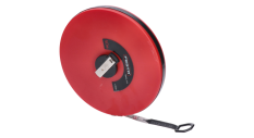 50m sklolaminátové meracie pásmo, páska zakončená očkom s gumovou ochranou, sklopná navíjacia rúčka, pútko