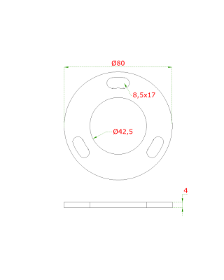 Kotvící plotna (ø 80mm) na trubku ø 42.4mm, bez povrchové úpravy /AISI304