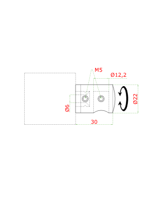 Držák tyče ø 12 mm (koncový-pravý) plochý (30x22 mm), broušená nerez K320 / AISI304