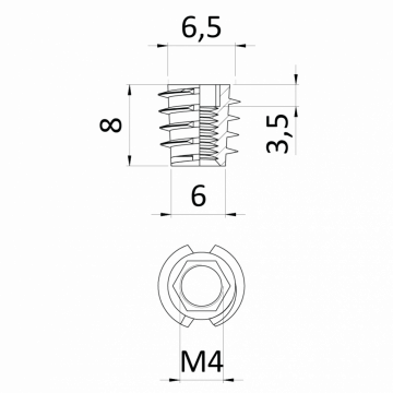 Závrtná matica M4x8 bez límca s vnútorným metrickým závitom a imbus šesťhranom, pozink
