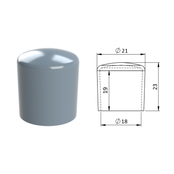 Vnější krytka PVC ø 21 x 23 mm, otvor 18 x 19 mm, šedá