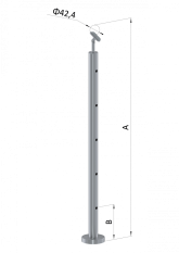 Nerezový sloup, vrchní kotvení, 5 děrový průchodný, vrch nastavitelný (ø 42,4x2 mm), broušená nerez K320 / AISI304