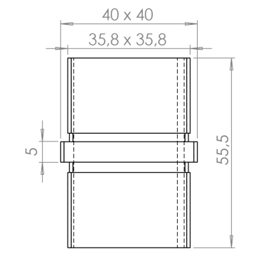 Spojka napájecí, přímá na jekl 40x40x2mm, broušená nerez K320 / AISI304
