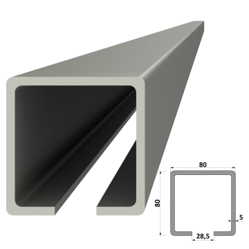 C profil 80x80x5mm L-7000mm pozinkovaný, pre samonosný systém posuvnej brány, cena za 7m, možnosť dodania len rozvozom Kovian - Délka: 1m