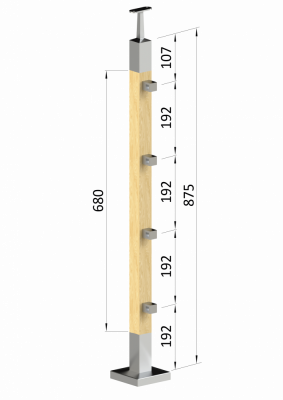 Dřevěný sloup, vrchní kotvení, průchozí, 4 řadový, vrch pevný (40x40mm), materiál: buk, broušený povrch s nátěrem BORI (bezbarvý)
