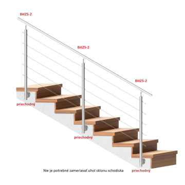 Nerezový sloup, boční kotvení, 5 řadový průchodný, vnitřní, vrch nastavitelný (ø 42,4x2 mm), broušená nerez K320 / AISI316