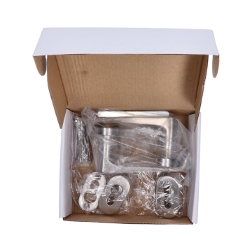 Klika nerezová (pár) včetně dolní rozety, balení: 2ks klika + 2ks dolní rozeta, příslušenství k montáži, broušená nerez K320/AISI304