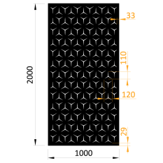 Designová kovová výplň, laserem vypálený vzor 9131, rozměr 1000x2000x2,0 mm +/- 0,5%, bez povrchové úpravy, perforace 11%