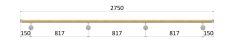 Madlo drevené (2750mm), materiál: buk, brúsený povrch bez náteru, set: 4 ks úchyt, madlo s nerezovým ukončením