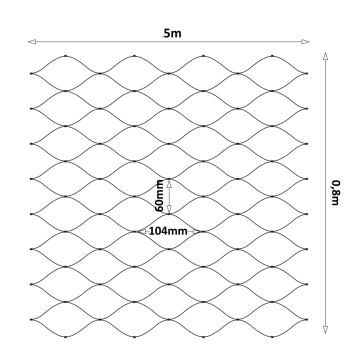 Lanová sieť, 0,8 x 5 m, oko 60 x 104 mm, ø 2 mm, AISI 304