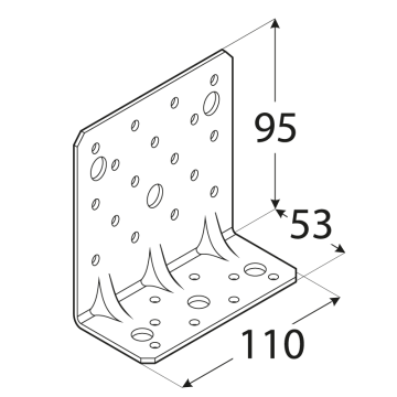 úhelník s prolisem 95x53x110mm, 2,5mm, pozink, díry průměr 5mm-25ks, 11mm-6ks