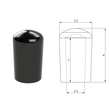 Vnější krytka PVC ø 5 x 9 mm, otvor 3 x 7 mm, černá