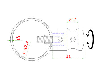 nerezový sloup, vrchní kotvení, 5 řadový, průchodný, vrch nastavitelný (