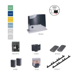 RB400BDKCE+H sada pro posuvnou bránu do 400kg, 1x Robus400 (24V, 250W, 400N), 1x RBA3R10, 2x  MYGO4, 1x OXIBD, 1 pár EPMB, 1x ELDC, 4x CREM-P