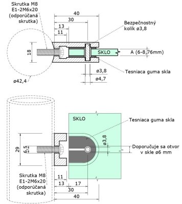Svorka skla / plechu na trubku ø 42,4 mm (40x29x18 mm), broušená nerez K320 /AISI304, balení neobsahuje gumičky na sklo