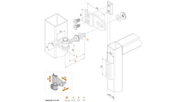 LOCINOX® GBMU4D12 navařovací pant M12, otevíratelný 180°, nastavitelný 3D, pozink