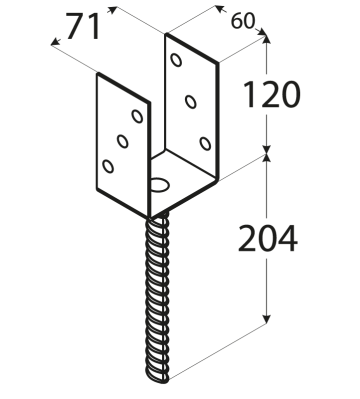 Pätka stĺpika U 71x120x324mm, 4mm žárový pozink, priemer nohy 18mm, počet děr o průměru 11mm-6ks