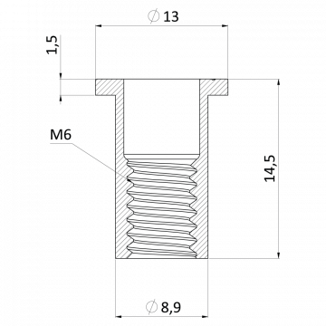 Nitovacia matica M5/0.5-2/ plochá hlava, rýhovaný driek, VZ L = 13mm - Rozměr: Průměr 10/13, Závit: M5, Vrtání: 7