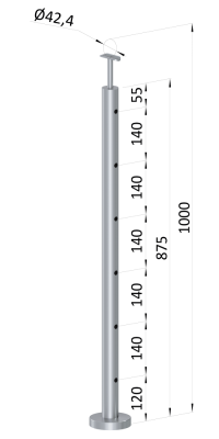 Nerezový sloup, vrchní kotvení, 6 děrový, koncový, vrch pevný (ø 42.4x2mm), broušená nerez K320 /AISI304