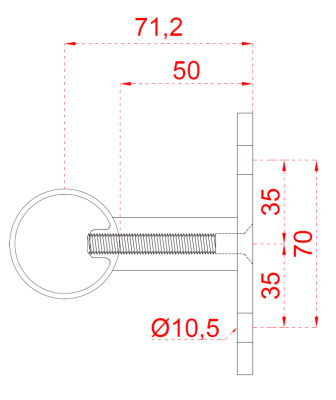 Nerezový sloup, boční kotvení, bez výplně, vrch nastavitelný (ø 42,4x2 mm), broušená nerez K320 / AISI304