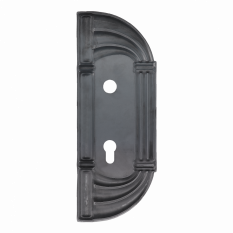 Štítek 310x116x2 mm s otvory, rozteč 90 mm, otvor pro kliku ø 19,5 mm, zdobený, pravý, s otvorem pro zámek