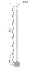 Nerezový sloup, boční kotvení, 6děrový, lanko, rohový 90°