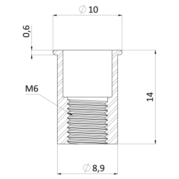Nitovacia matica hliníková M5/0.5-2.0/ mikro hlava, hladký driek, VZ L = 11.5mm - Rozměr: Ø8/11.5, Závit: M5, Vrtání: 7